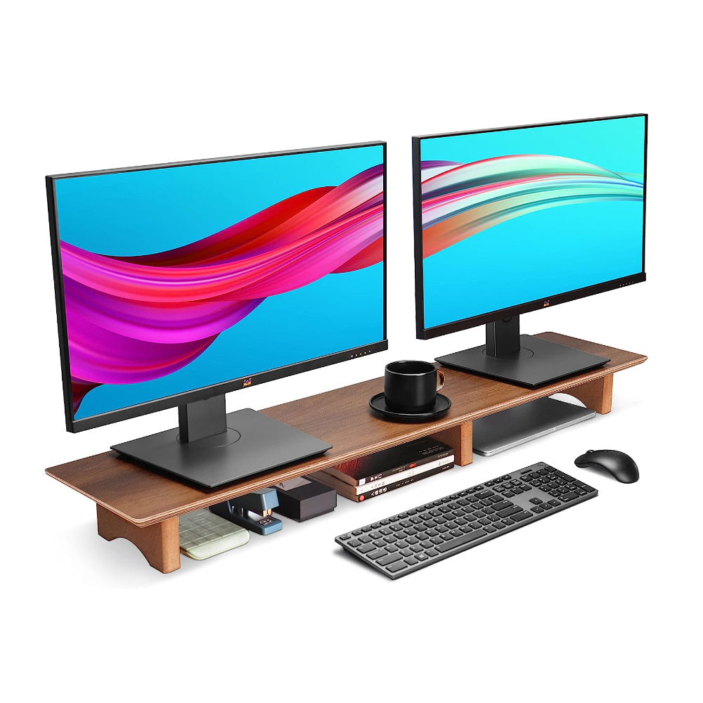Dual Computer Monitor Stand Riser with Storage Organizer