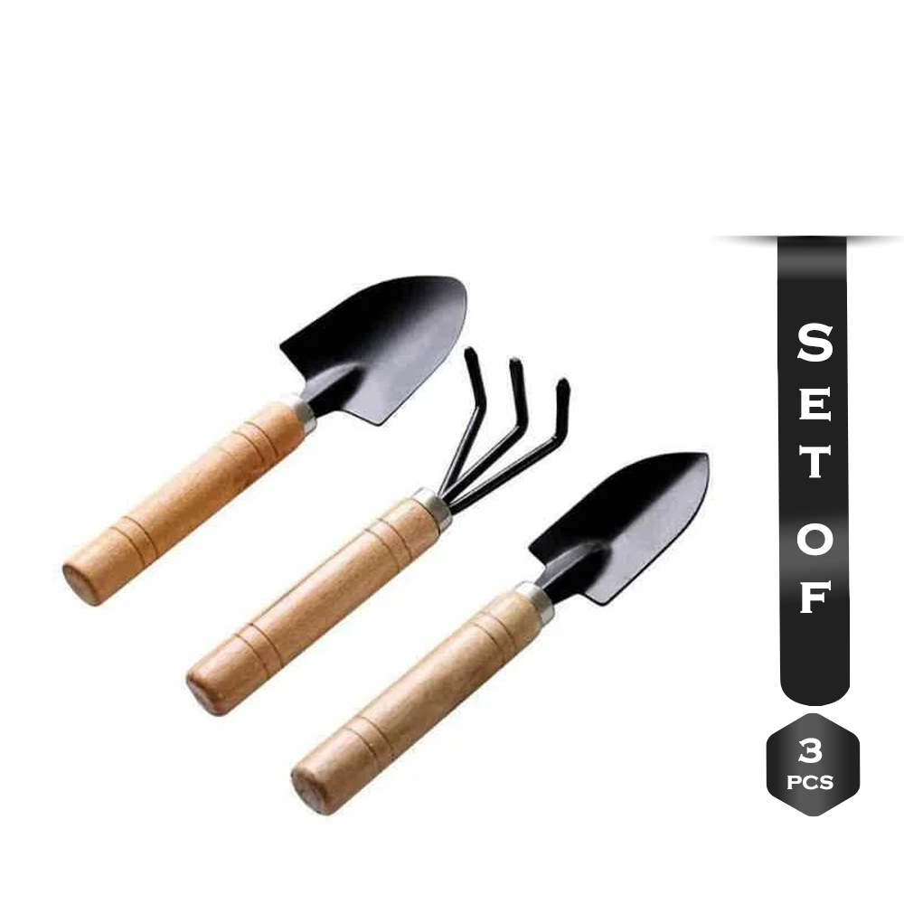 Pack Of 3Pcs Iron and Wooden Garden Tools Set - Black - EB-02 