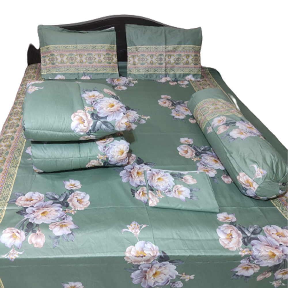 Twill Cotton King Size Five In One Comforter Set - Sea Green - CFS-82