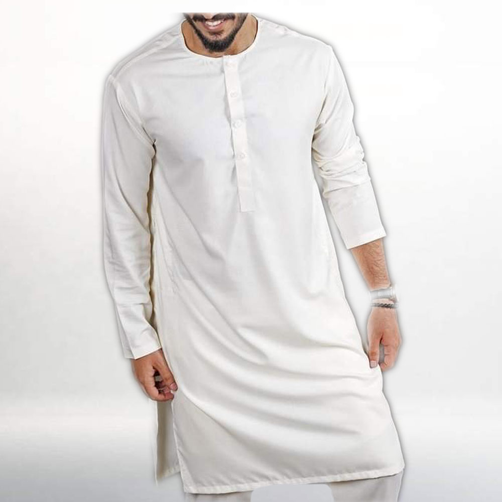 Dupian Silk Semi Long Casual Panjabi For Men - White