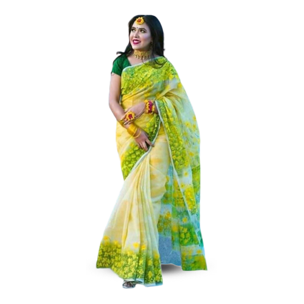 Hand Printed Half Silk Saree for Women - Multicolor - SP-90 