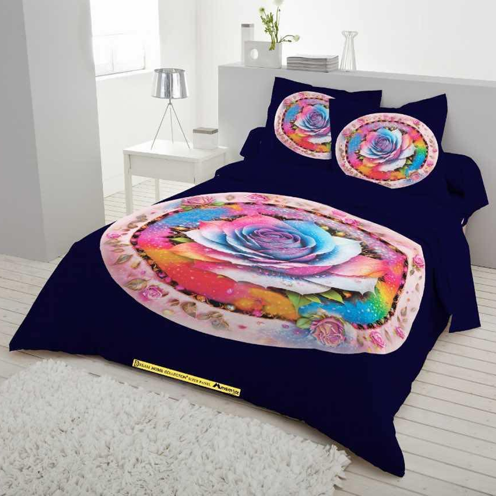 Panel Cotton King Size Bedsheet With Pillow Cover - Multicolor - 192434