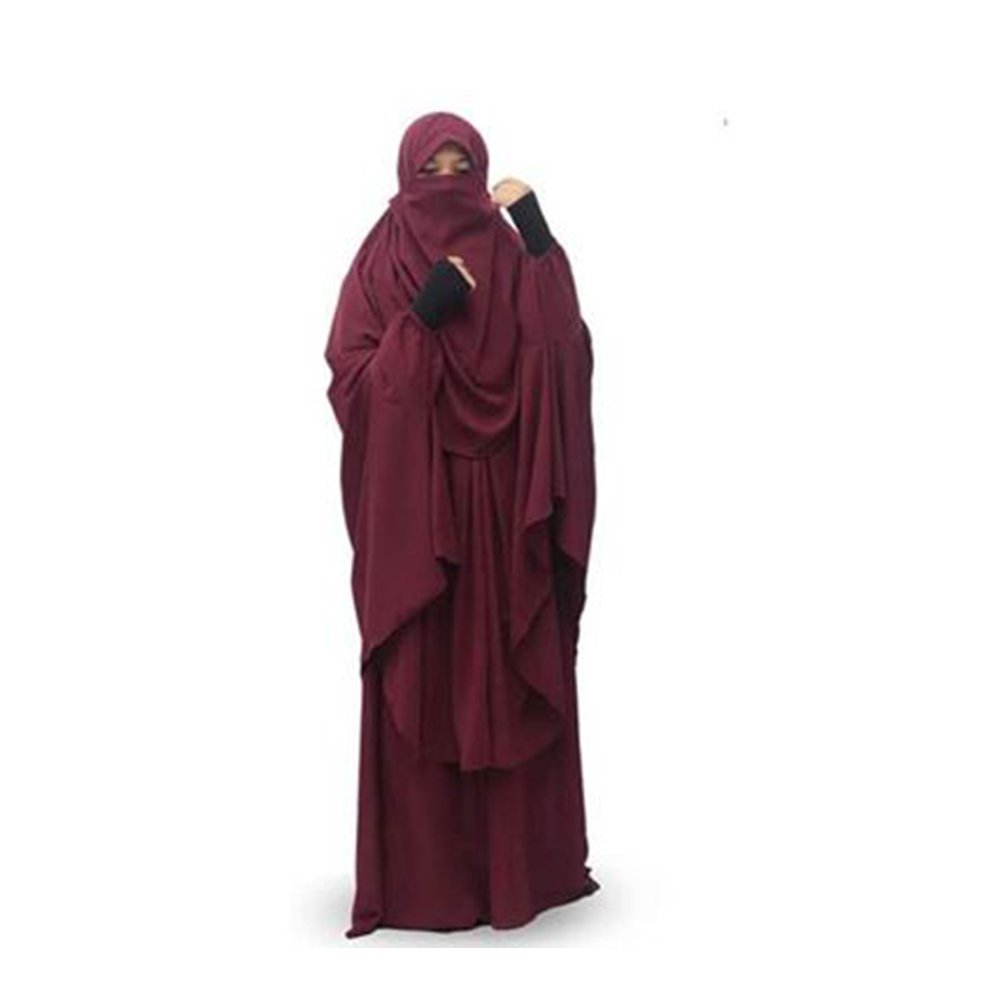 Dubai Cherry Embroidery Koti Burka With Hijab For Women - Maroon - BK-K19