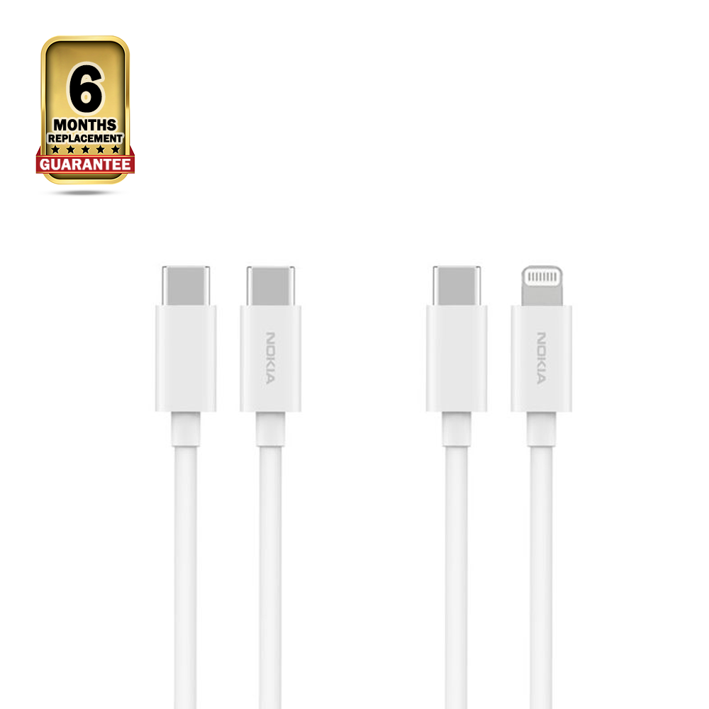 Nokia P8100 Combo USB-C and Lightning Data Cable - 1 Meter - White