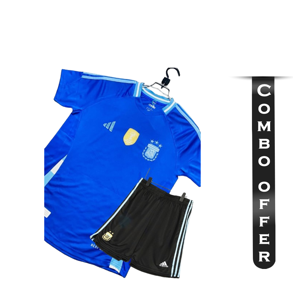 Combo Of Argentina Copa America Mesh Cotton Short Sleeve Away Jersey With Short Pant 2024