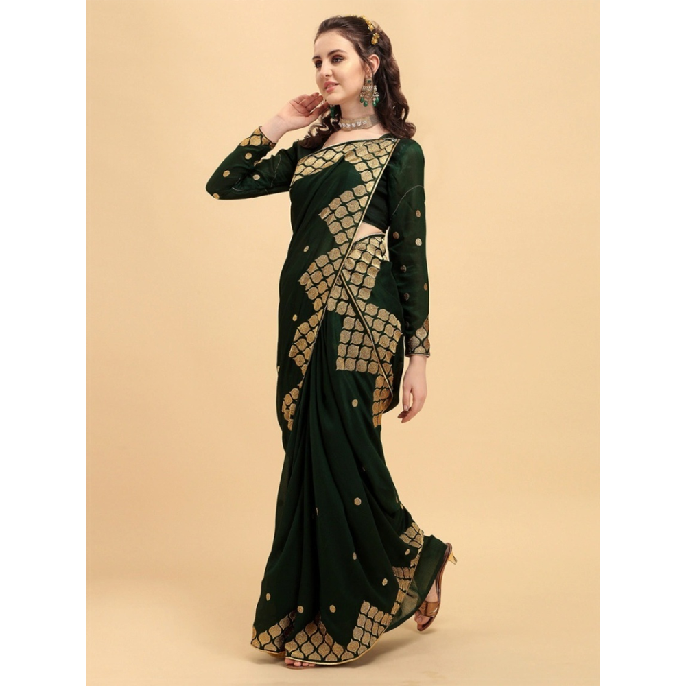 Silk Printed Saree With Blouse Piece For Women - Black - MN-716