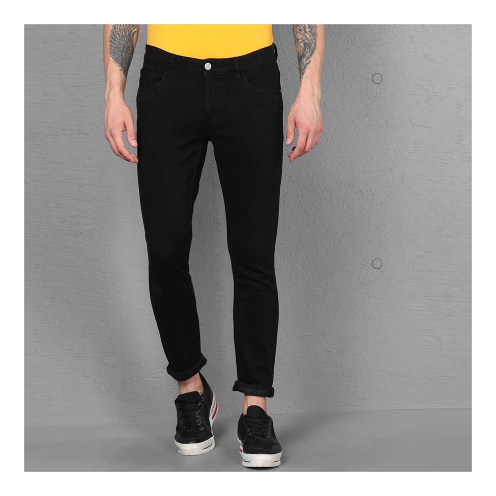 Cotton Semi Stretch Denim Jeans Pant For Men - Deep Black - NZ-13036