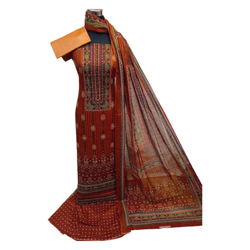 Cotton Print Salwar Kameez For Women - Rust - 3R-K28