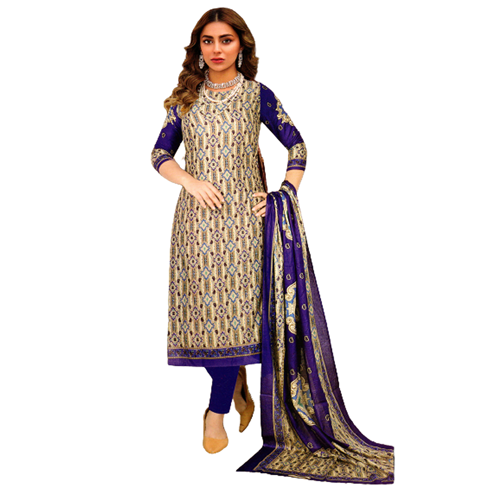 Unstitched Cotton Digital Lawn Salwar Kameez For Women - Multicolor - P7