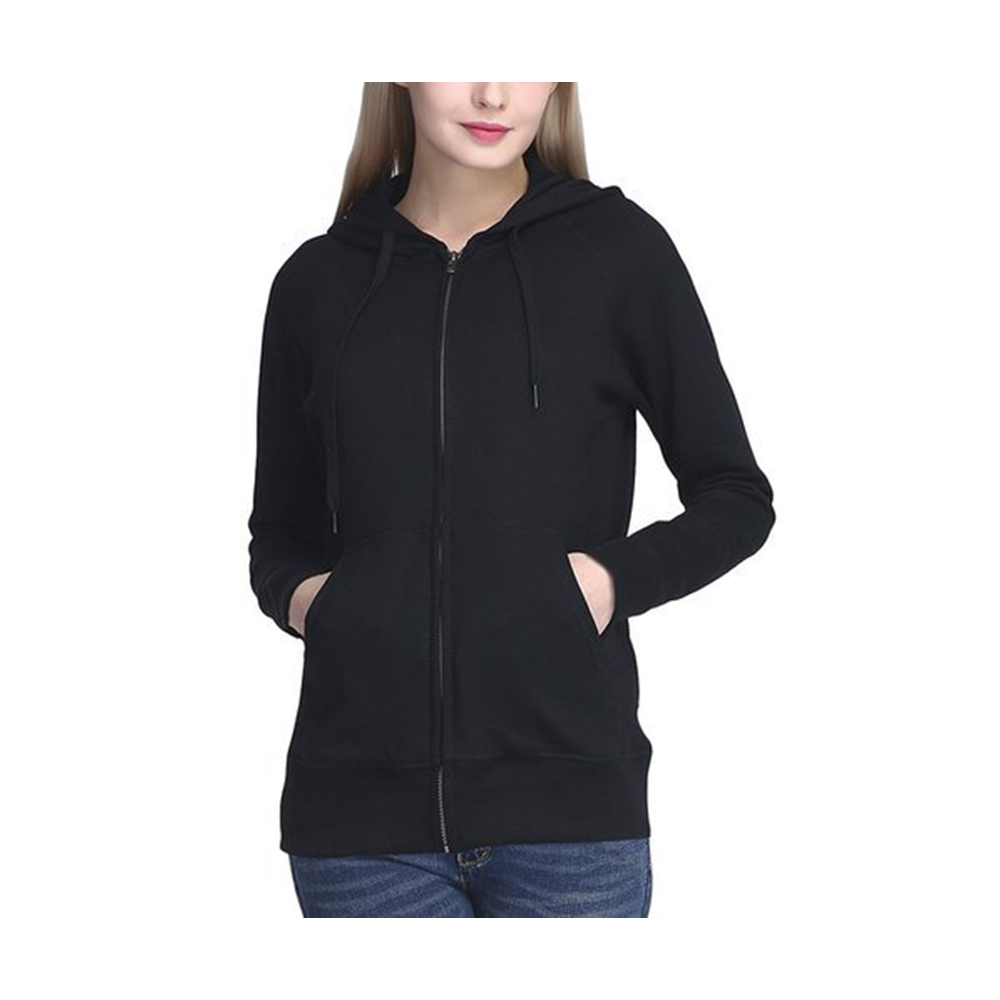 Fleece Cotton Full Sleeves Hoodie For Women - HJF-06 - Black