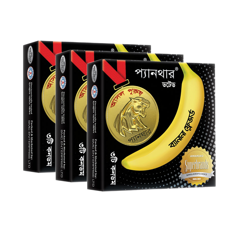 Panther Dotted Banana Flavored Condom Combo Pack - 3 Packs - 3x3=9pcs