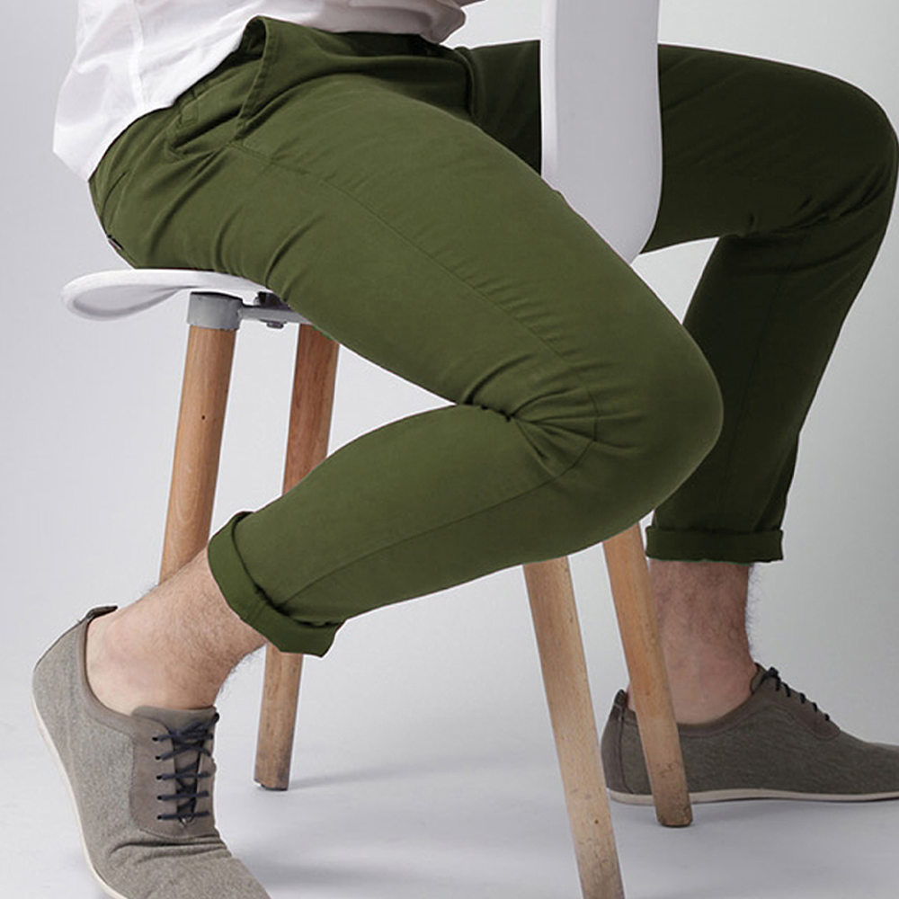 Cotton Chinos Gabardine Pant For Men - Olive - NZ-3131