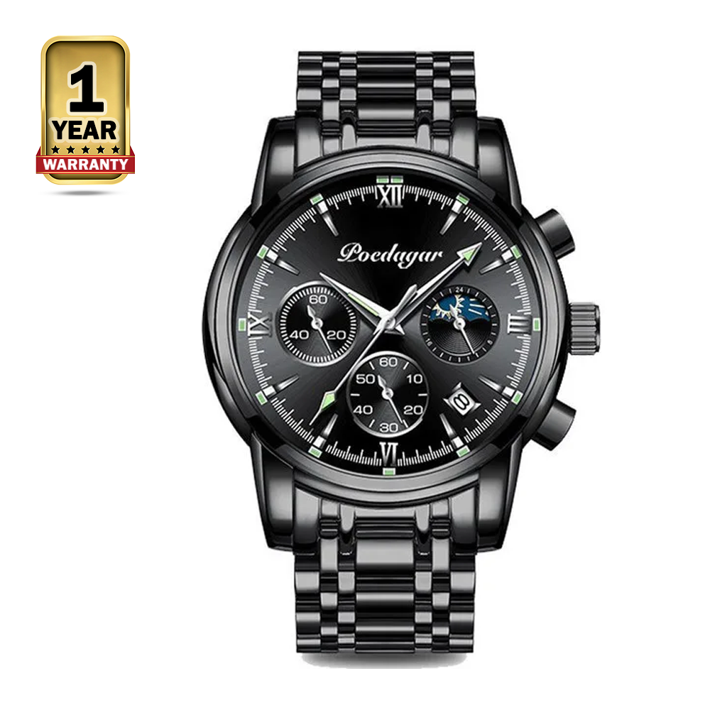 Poedagar 805CH Stainless Steel Wrist Watch For Men - Black