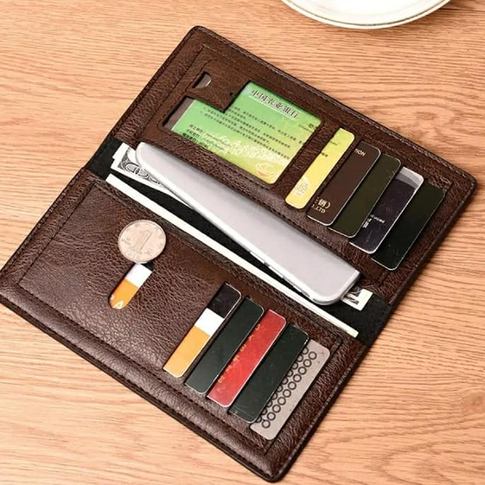 Artificial Leather Long Wallet For Men - Chocolate