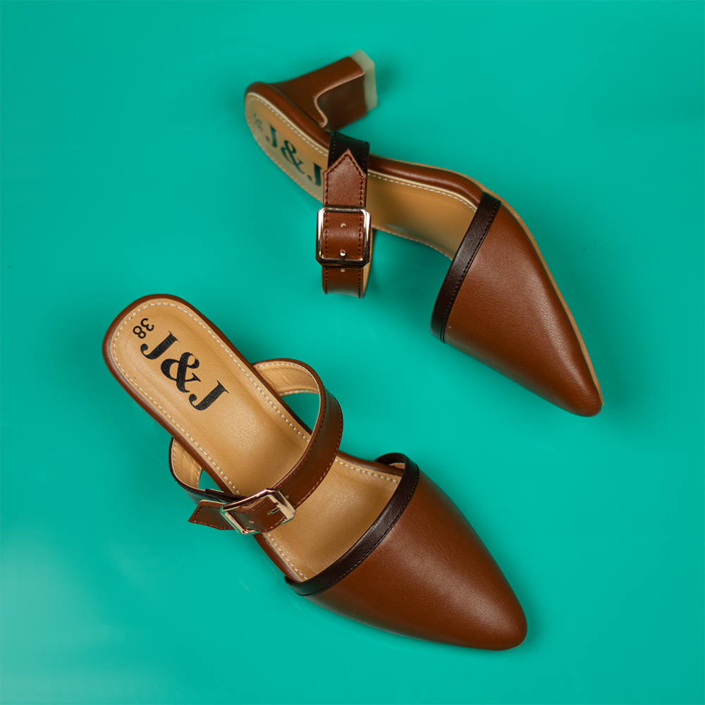 Brown leather clearance mules heels