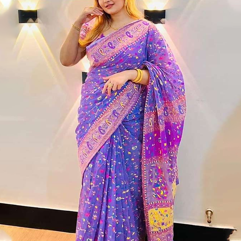 Dhupian Half Silk Skin Print Saree For Women - Multicolor - PP-232