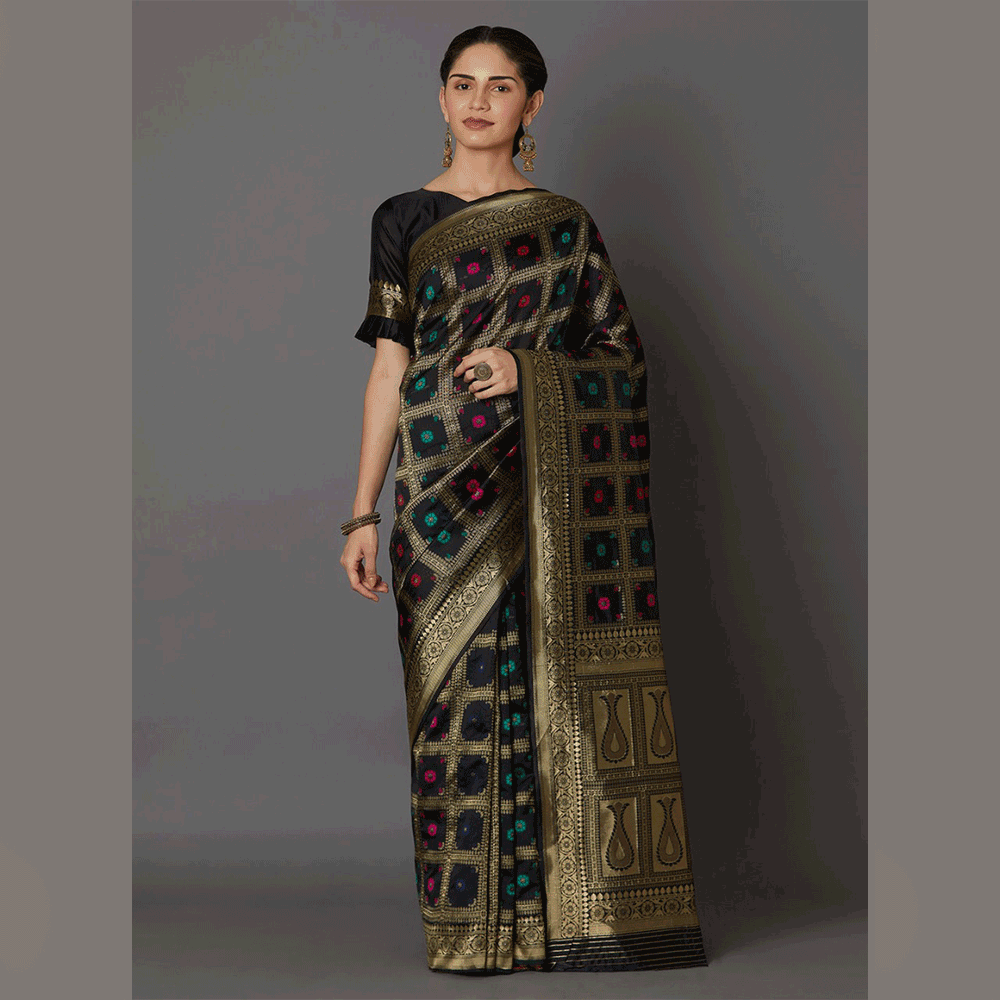 Silk Printed Saree With Blouse Piece For Women - Multicolor