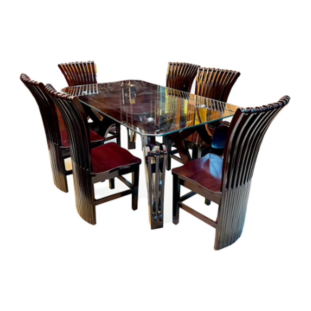 MDF Dining Table With 6 Chair - Dark Brown-ZF-DT-05