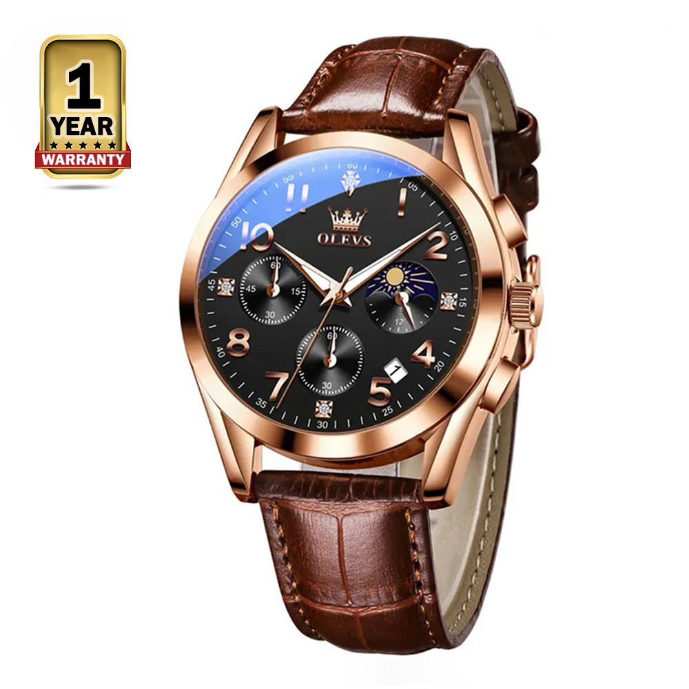 Olevs 2890L PU Leather Chronograph Wrist Watch For Men