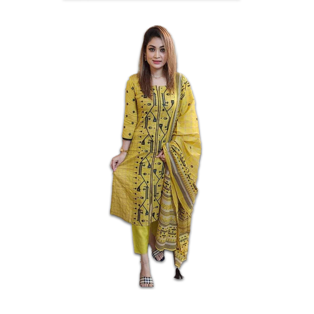 Unstitched Skin Print Cotton 3 Piece - 3C02 - Yellow