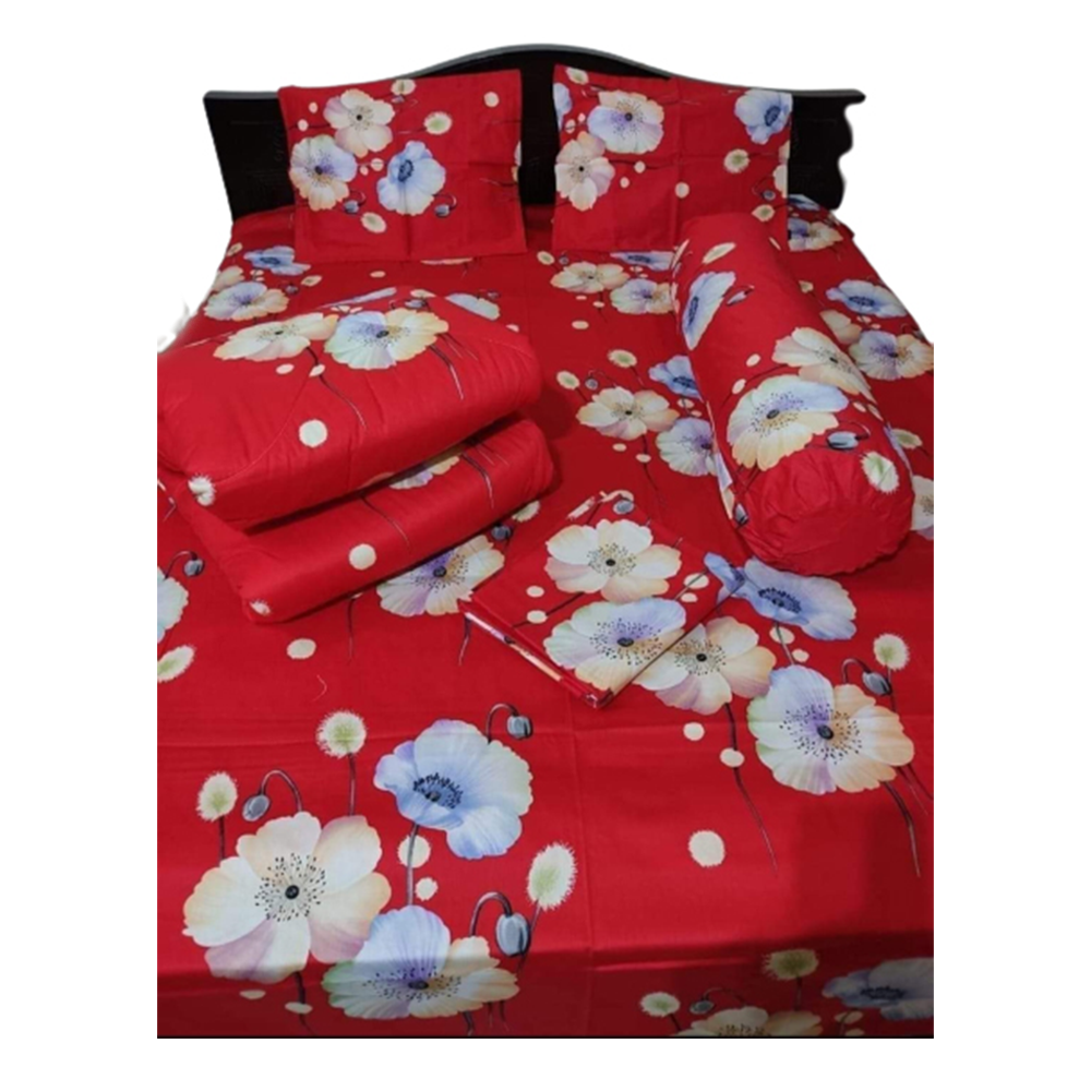 Twill Cotton King Size Five In One Comforter Set Red CMT26