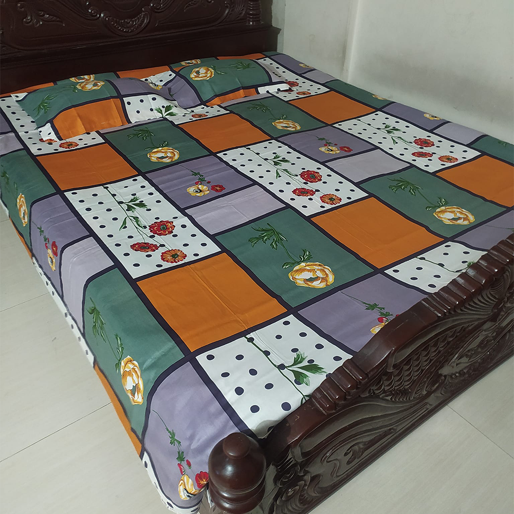 Twill Cotton King Size Double Bed Sheet - Multicolor - BT 10