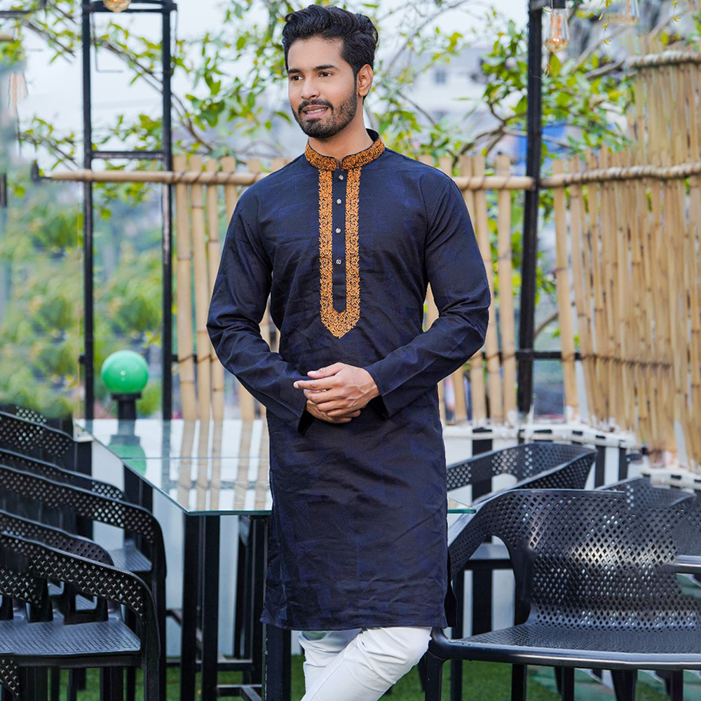 Cotton Panjabi For Men - RS-02 - Black