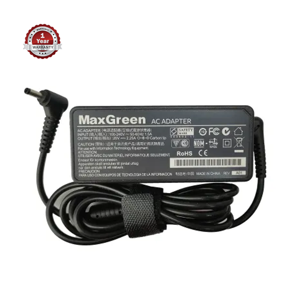 Max Green Small Pin Laptop Charger Adapter For Lenovo Laptop - 45W - Black