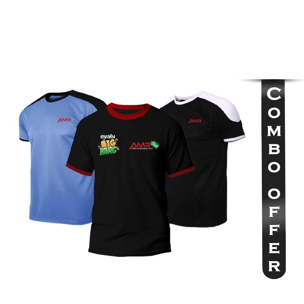 Combo of 3 Pcs Mesh Half Sleeve T-Shirt For Men - Multicolor - T3-18
