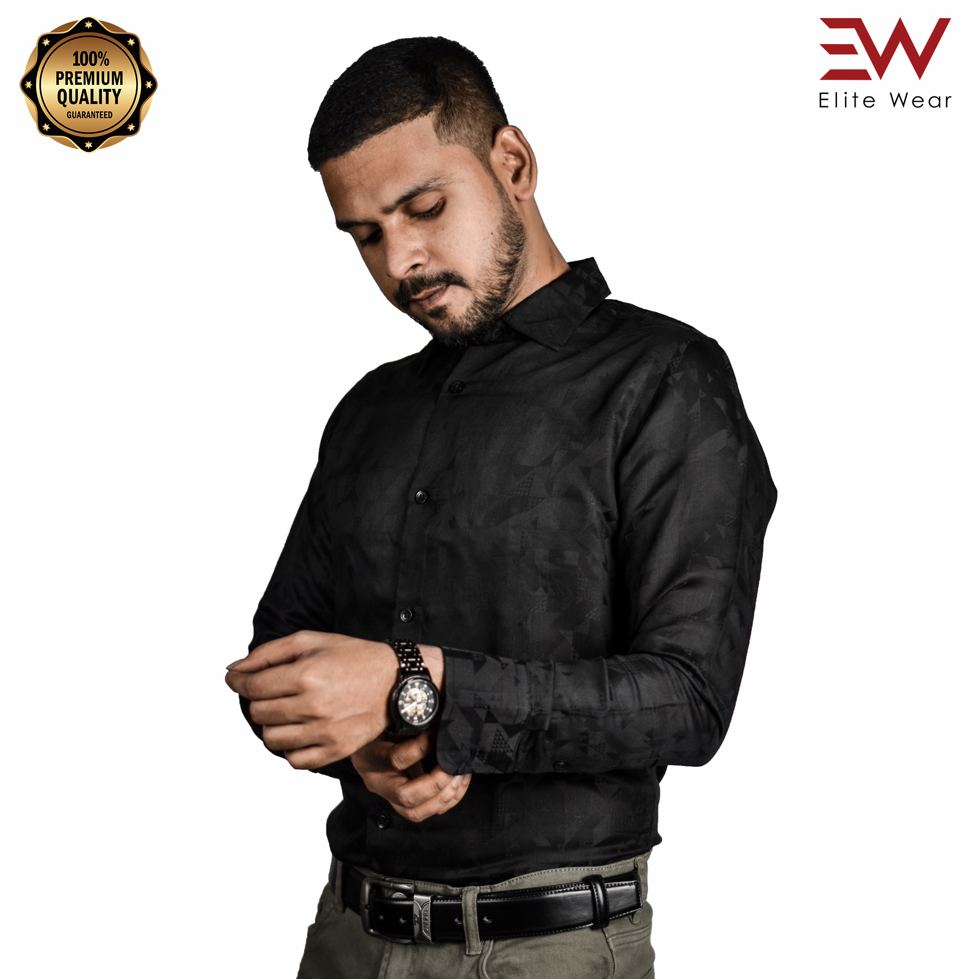 Cotton Blended Full Sleeve Shirt For Men - Black - S-05