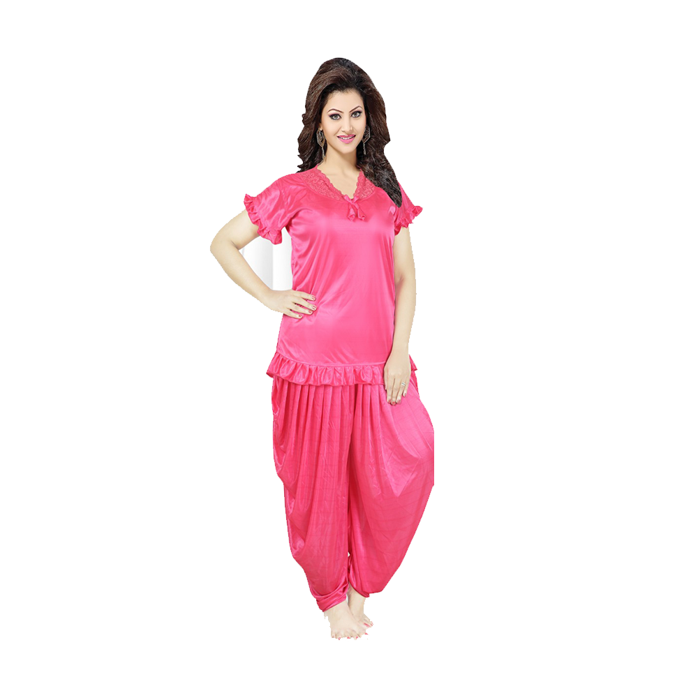 SUPERTRENDY 203-04 Short Sleeve Dhuti Style Nightwear  - Hot Pink