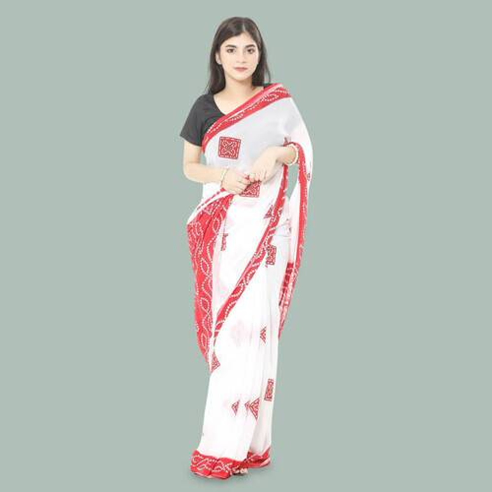 Weightless Georgette Saree for Women - White and Red - MN-402