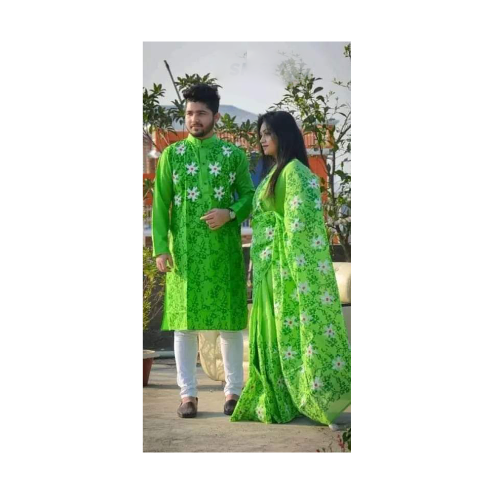 Gorgeous Half Silk Saree and Dhupian Cotton Panjabi For Couple Set - BAN045