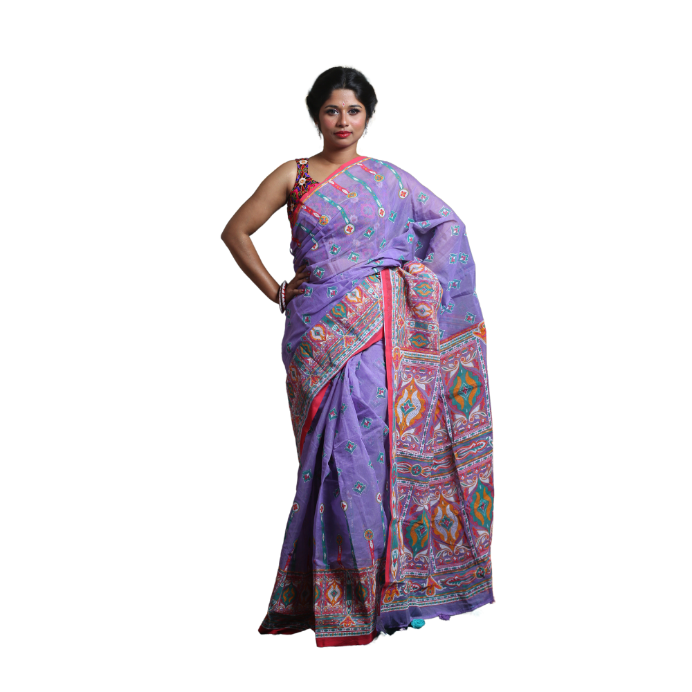 Skin Print Silk Cotton Saree For Women - Lavender Purple - SC22