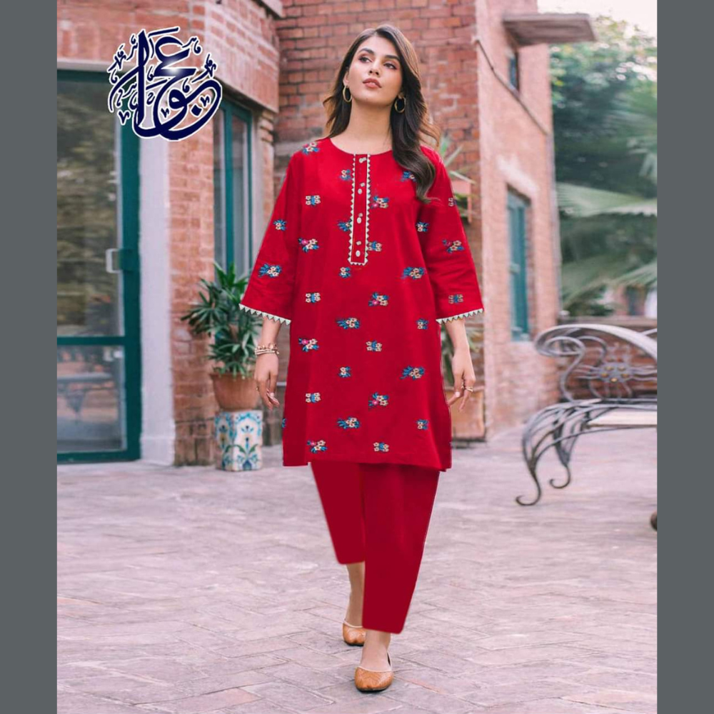 VIP Linen Pakistani Design Two Pieces For Women - Red