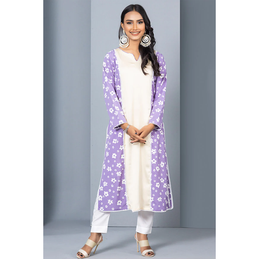 Crepe Silk Kurti For Women - Off White - J-06