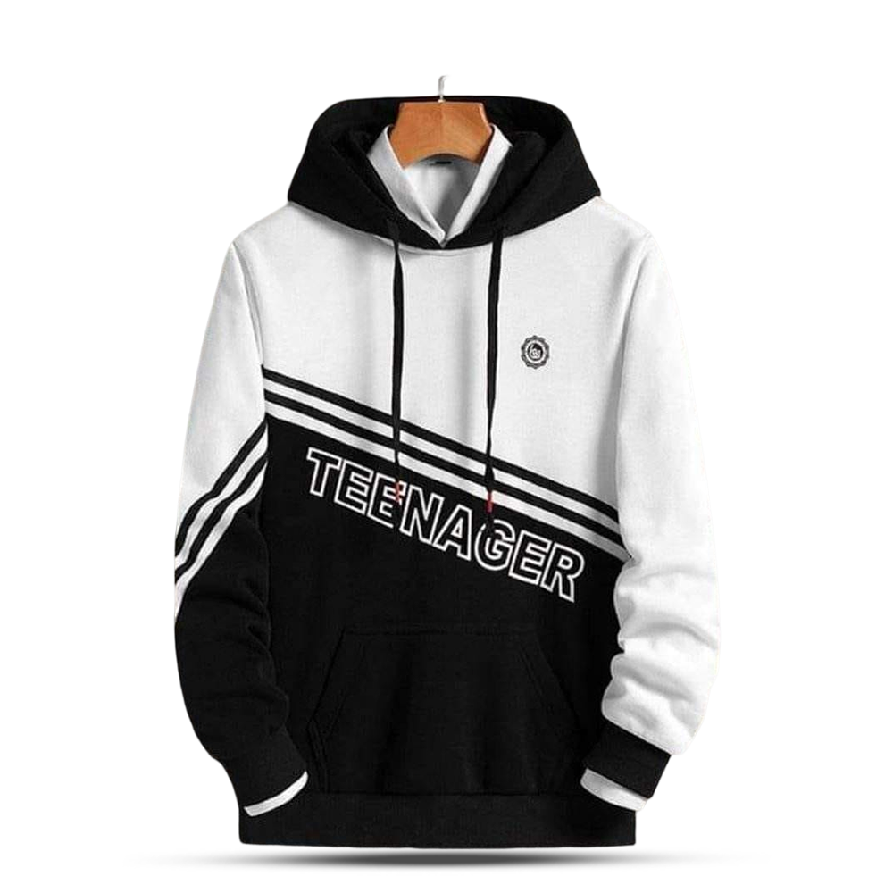 Cotton Fleece Hoodie Jacket for Man - Black And White - H-41