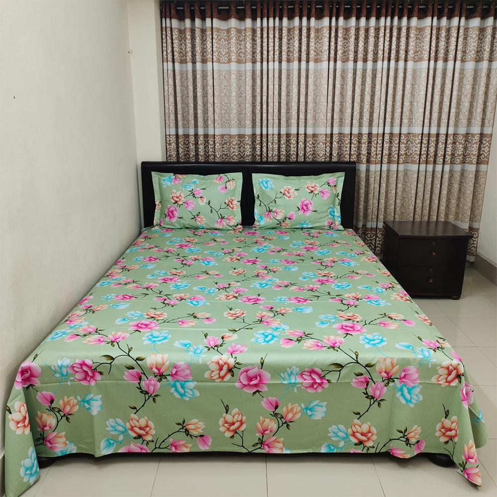 Twill Cotton King Size Bedsheet With 2 Pillow Covers - Multicolor - 03