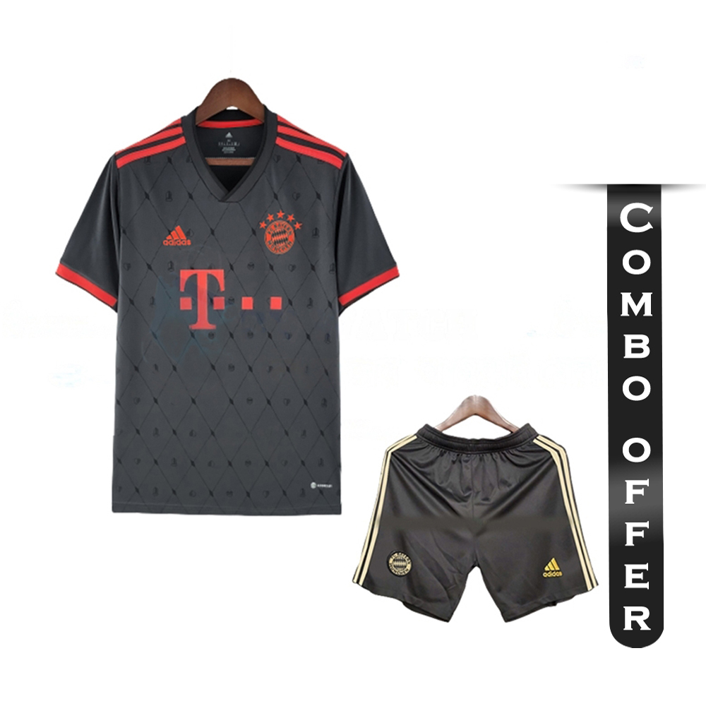Combo of Bayern Munich Mesh Cotton Short Sleeve Third Jersey and Short Pant - Bayern T2