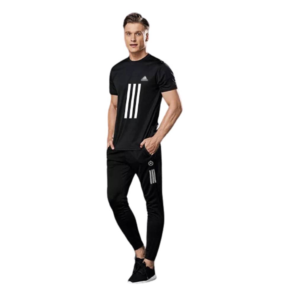 PP Jersey T-Shirt With Trouser Full Track Suit - Black - TF-13