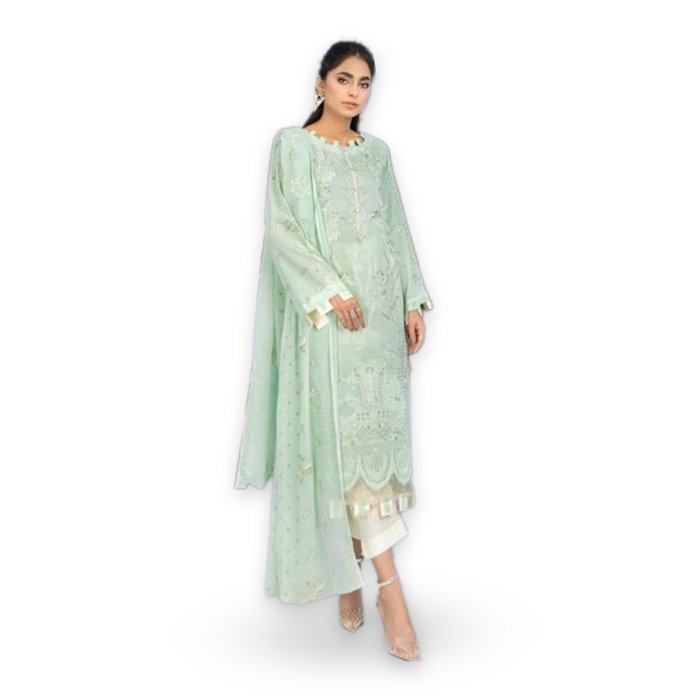 Unstitched Lawn Embroidered Salwar Kameez for Women - Mint Green