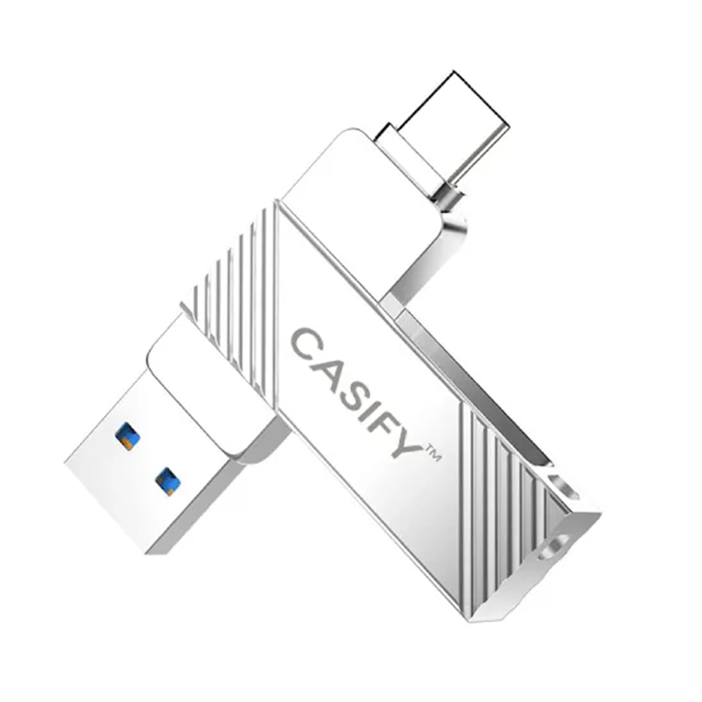 Casify P2 Dual Plug Type C to USB 3.0 Metal Pen Drive - 64 GB - Silver