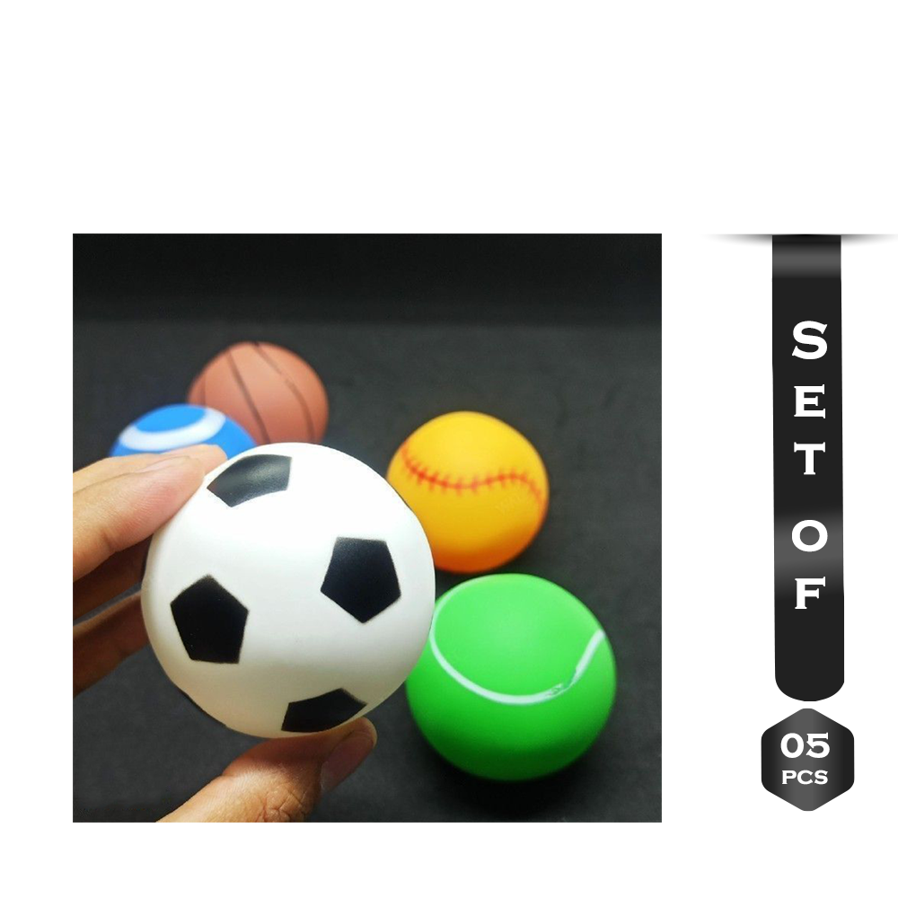 Set of 5 Pcs PVC Food Grade Rubber Baby Toy Balls With Whistle - Multicolor - 132156368