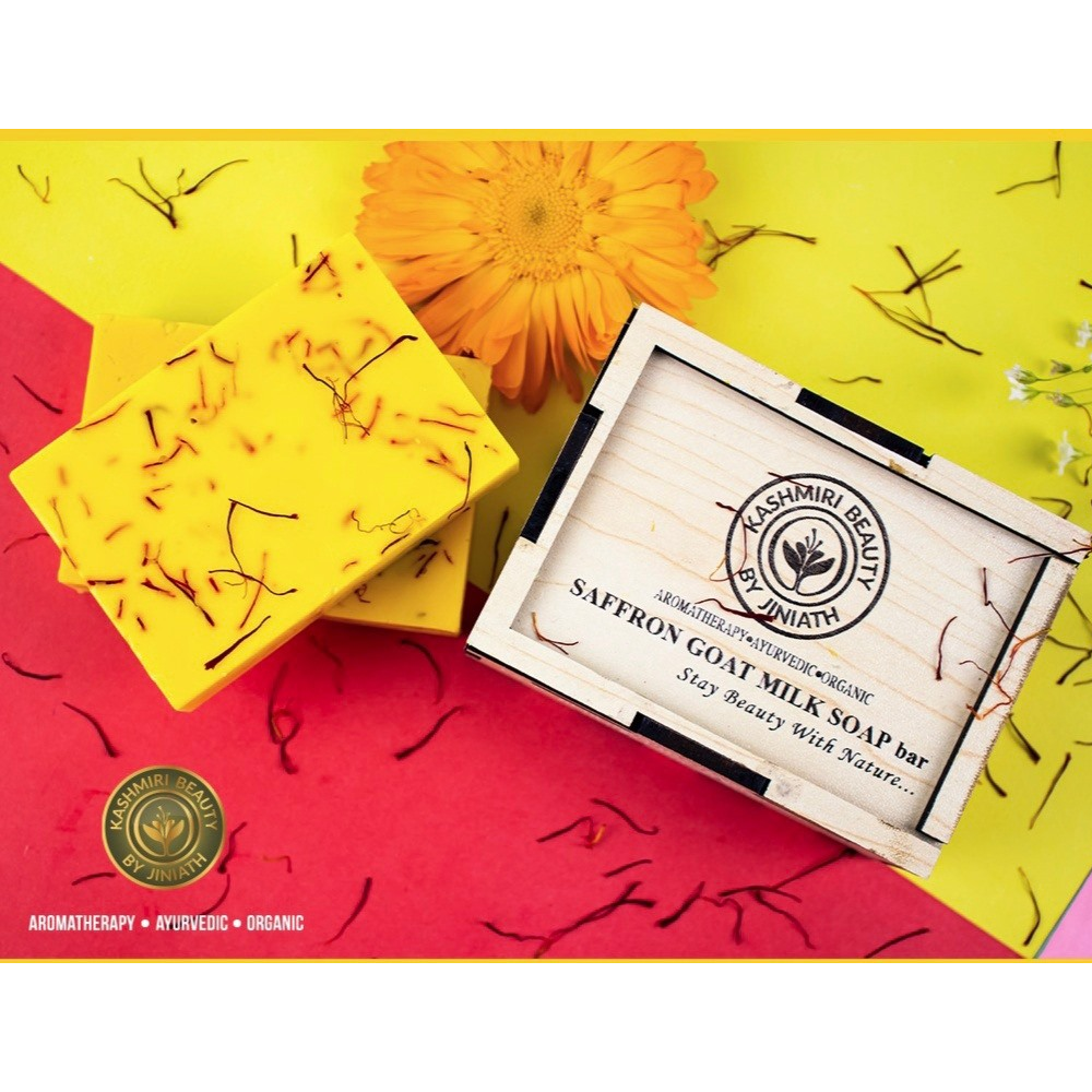 Saffron Goat Milk Soap Bar Wooden Box - 100gm