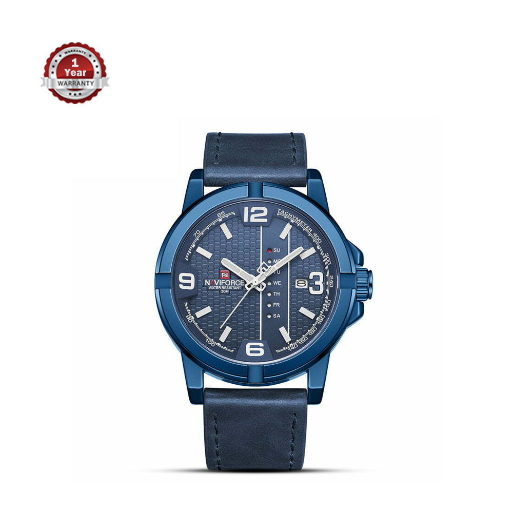 Naviforce Pu Leather Wrist Watch For Men Blue