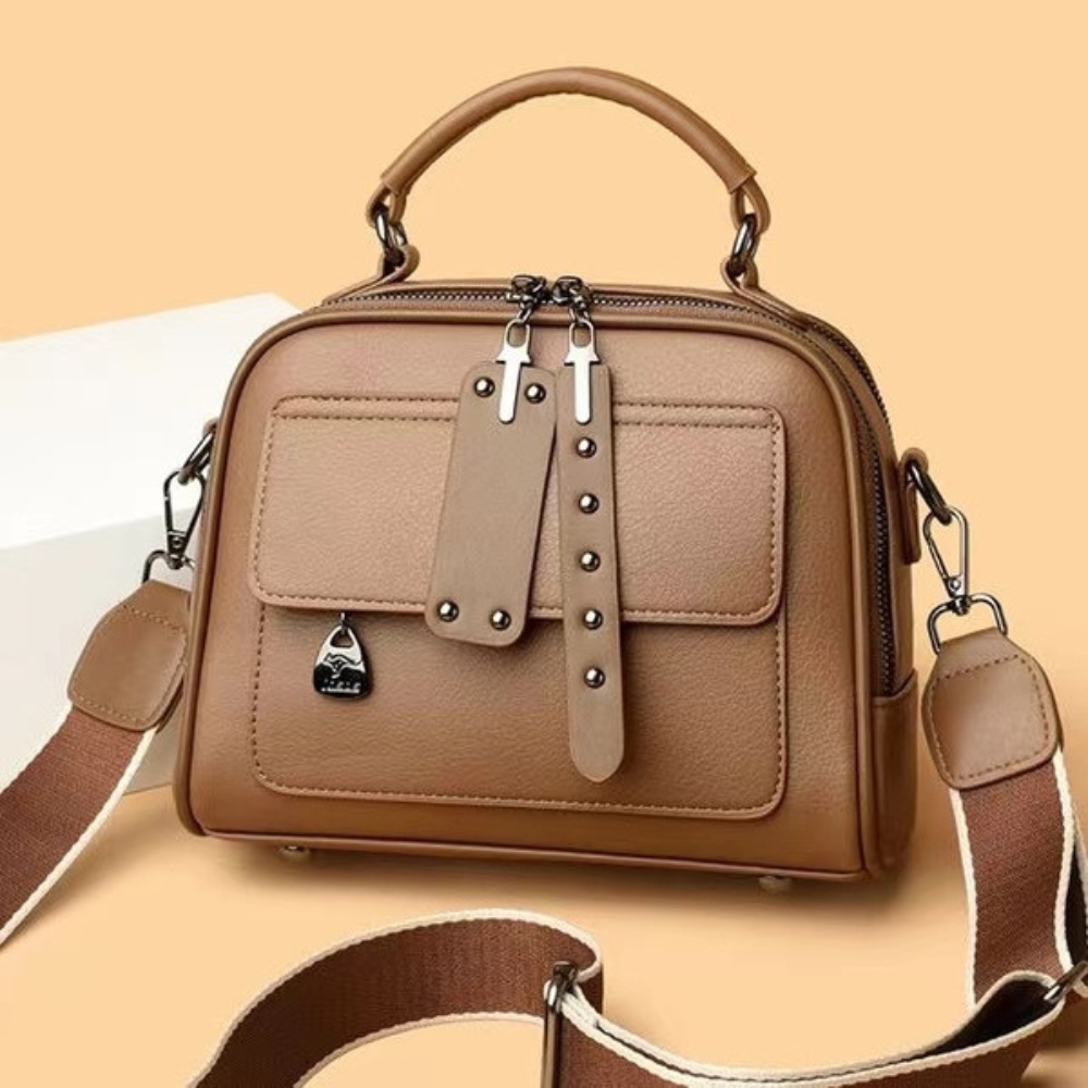 PU Leather Multi Layer Large Capacity Handbag For Women - Brown
