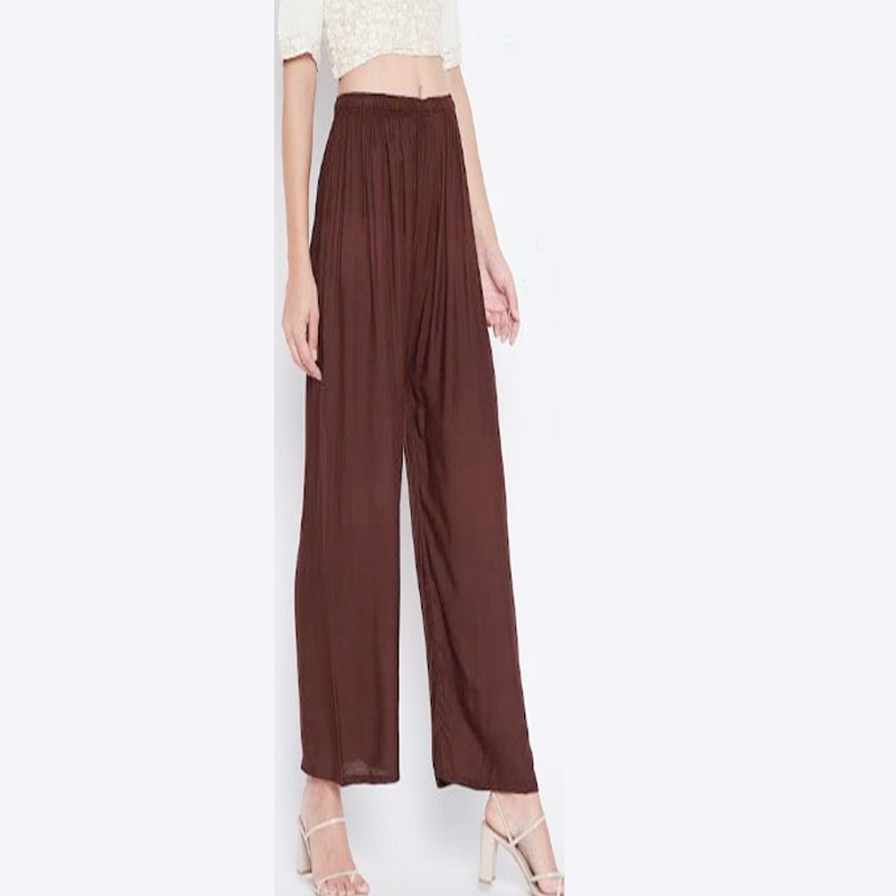 Linen Loose Fit Flared Wide Palazzo Pants For Women - Coffee