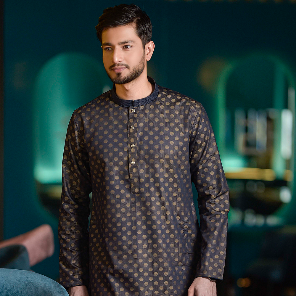 Luxury Indian Jacquard Cotton Unique Panjabi for Men - Multicolor - SP-15