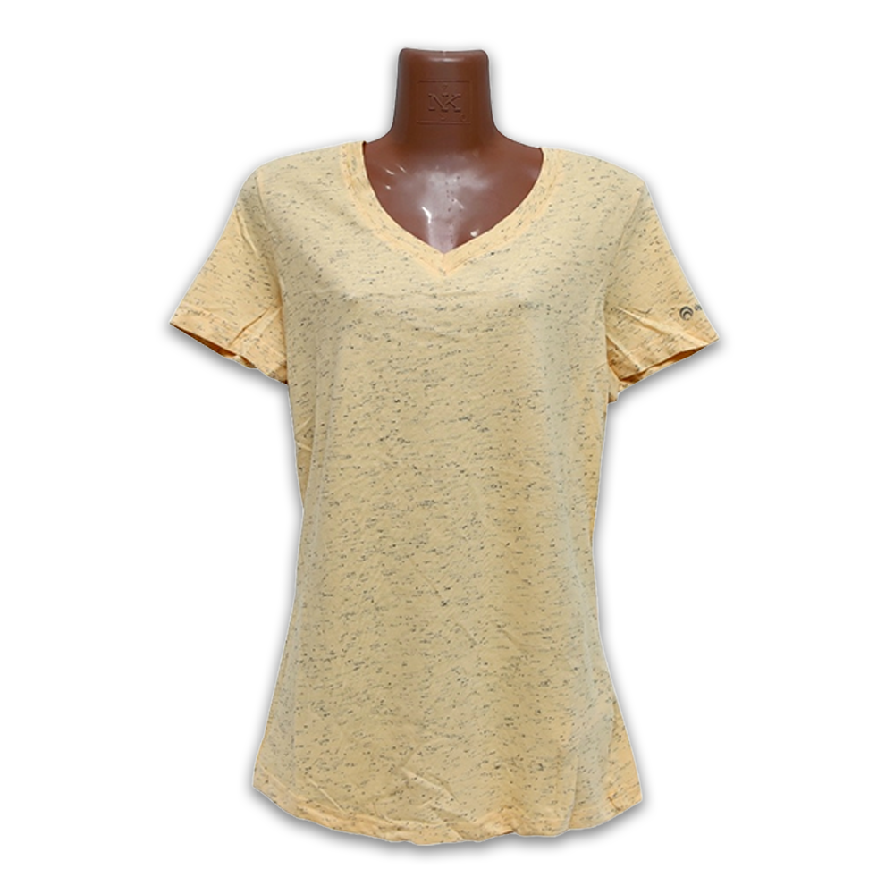 Cotton V Neck Short Sleeve T-Shirt for Women - Cream