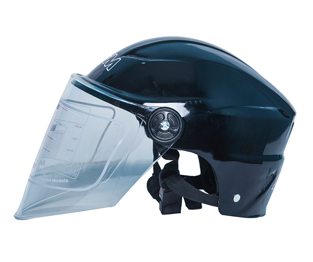 SFM Half Face Cap Helmets With China Glass - Black - APBD1025